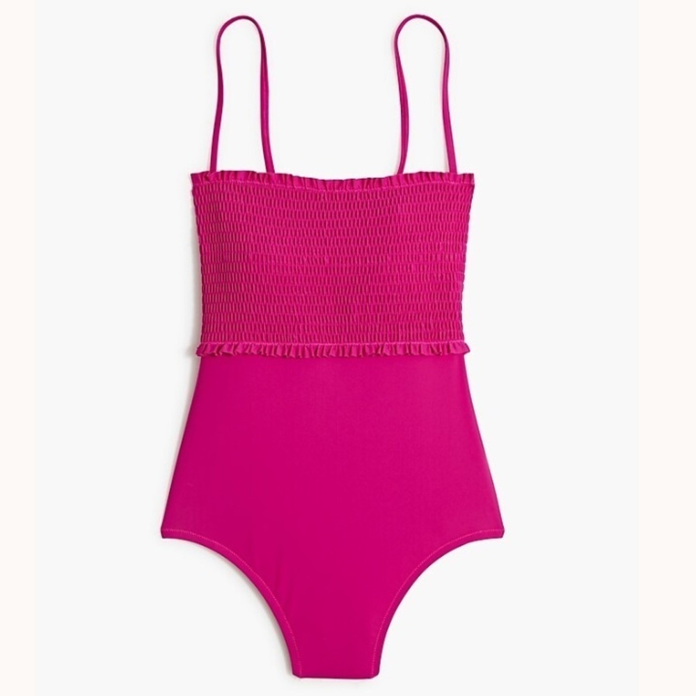 J Crew Fuchsia pink Smocked one piece swimsuit bathing suit XS - Picture 1 of 10